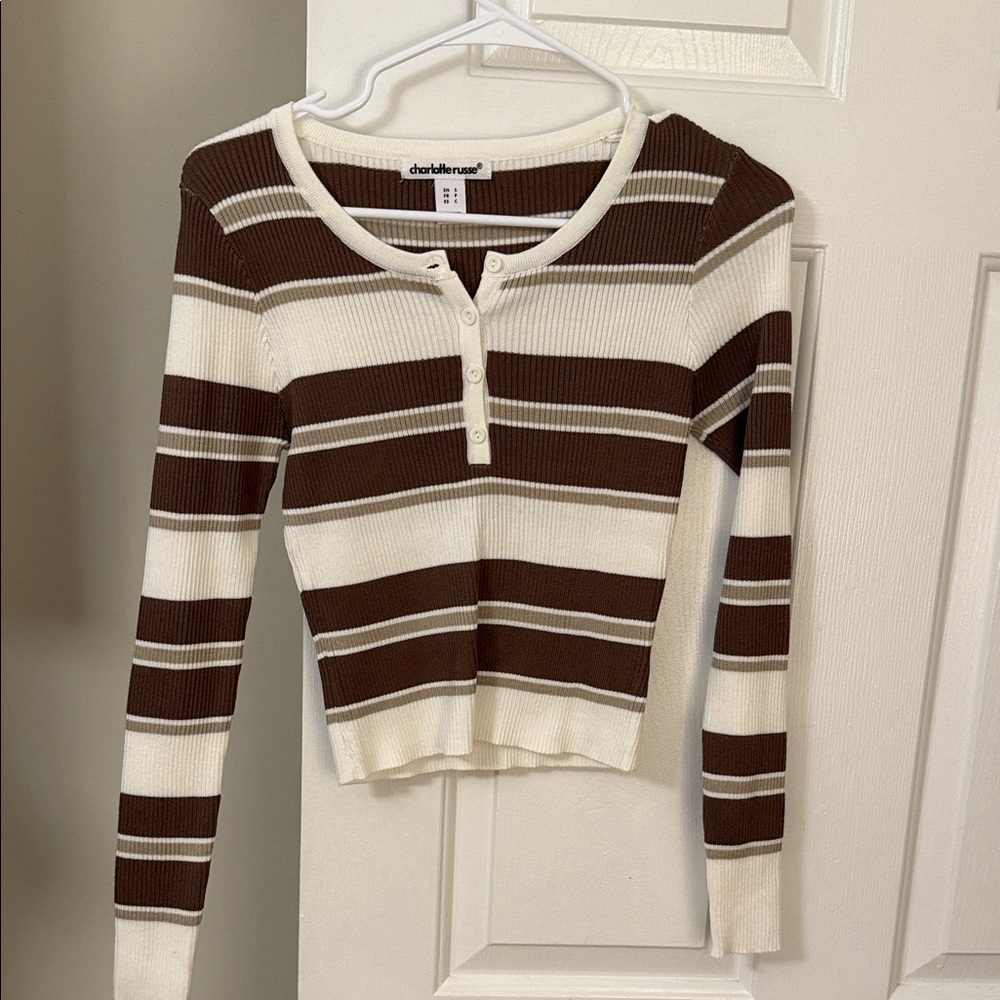 Brown and Cream Striped Women's Top
